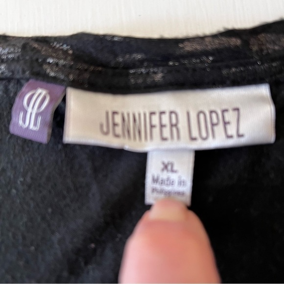 Jennifer Lopez Black Metallic Animal Print Crew Neck T Shirt Women’s XL Goth - Picture 4 of 5